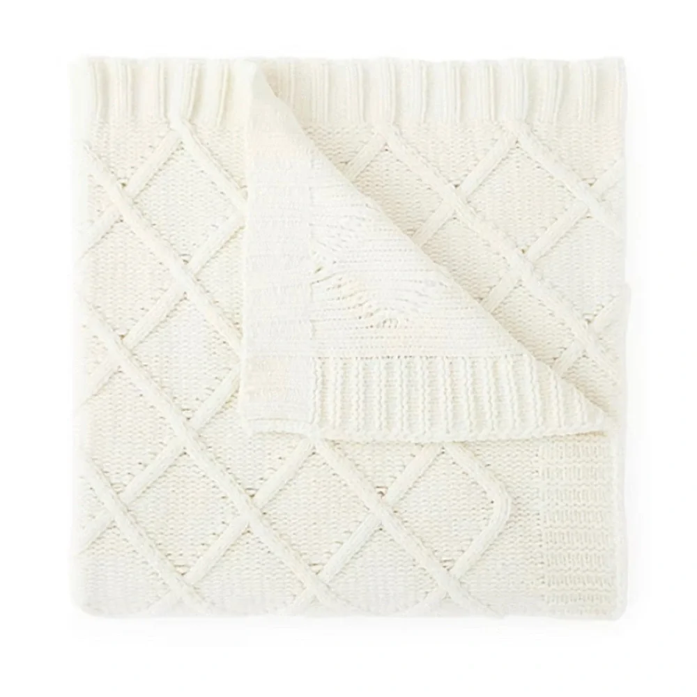 Cozy Knit Linden Street Lattice Egret Throw Blanket